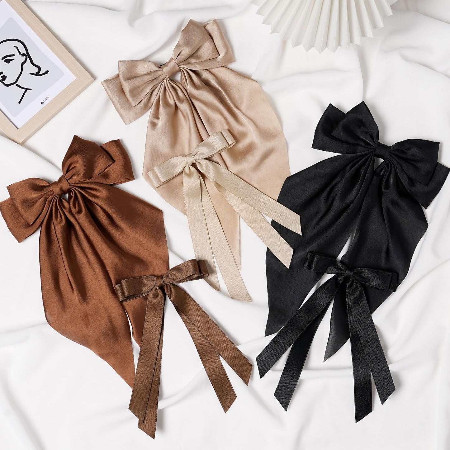 LASPERAL Hair Bow Clip 3PCS Large Ribbon Ribbon Hair Clips + 3PCS Ribbon Tassel Ribbon Hair Clips Ribbon Hair Clips Bowknot With Long Tail Tassel Bowknot Hair Clip Hair Barrettes with Bow Accessories