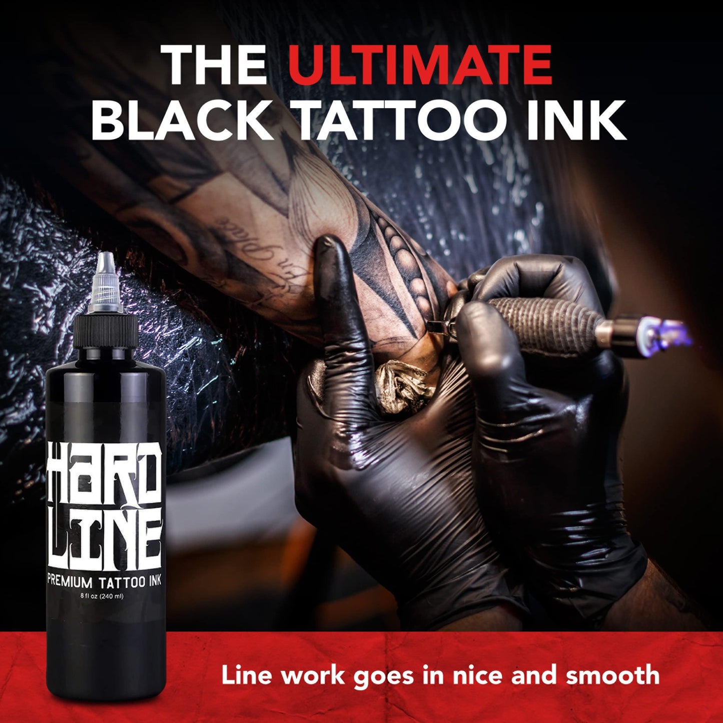 Hardline Premium Tattoo Black Ink – Permanent Black Tattoo Ink – Black Tattoo Ink for Lining and Shading – Professional Tattoo Ink for Tattoo Artists - Black Tattoo Ink 8 oz