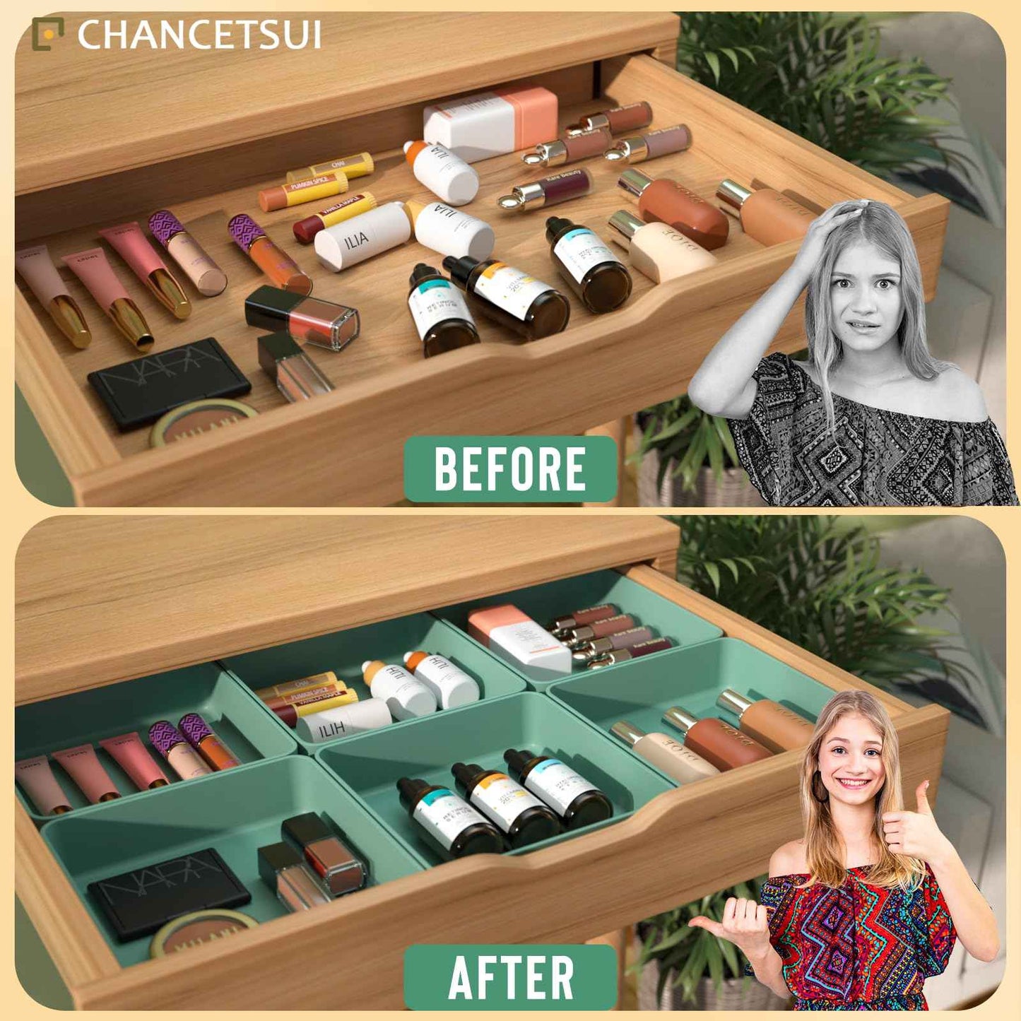 CHANCETSUI Square Makeup Countertop Organizer Holder : Stackable Vanity Trays for Bathroom Storage