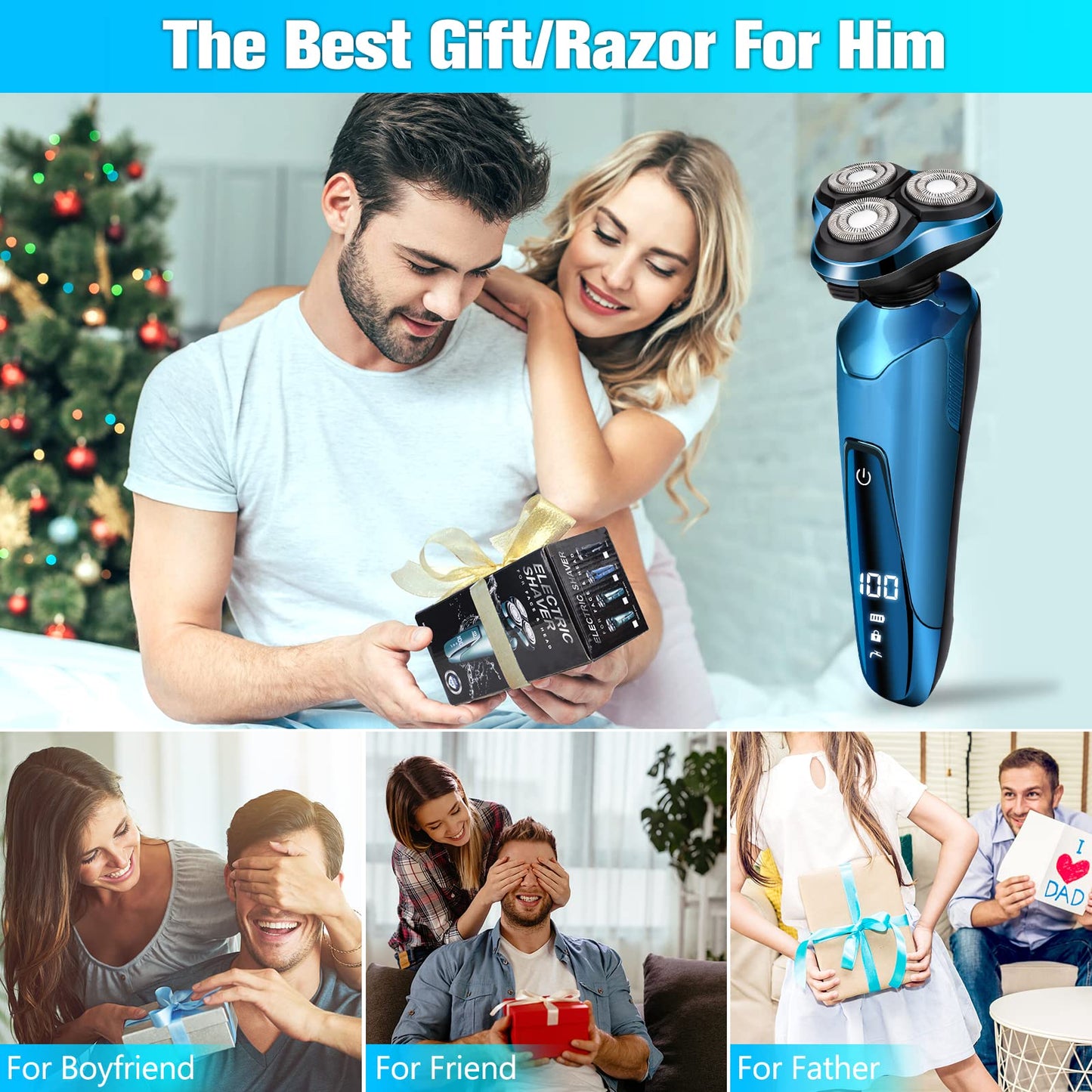 Electric Razor for Men,2024 Men’s Electric Shavers Rotary,LED Display 100% Waterproof Cordless Razor, Wet/Dry Shaving,Electric Shaver for Men Replaceable Blades Portable Travel Razor Idea Gift