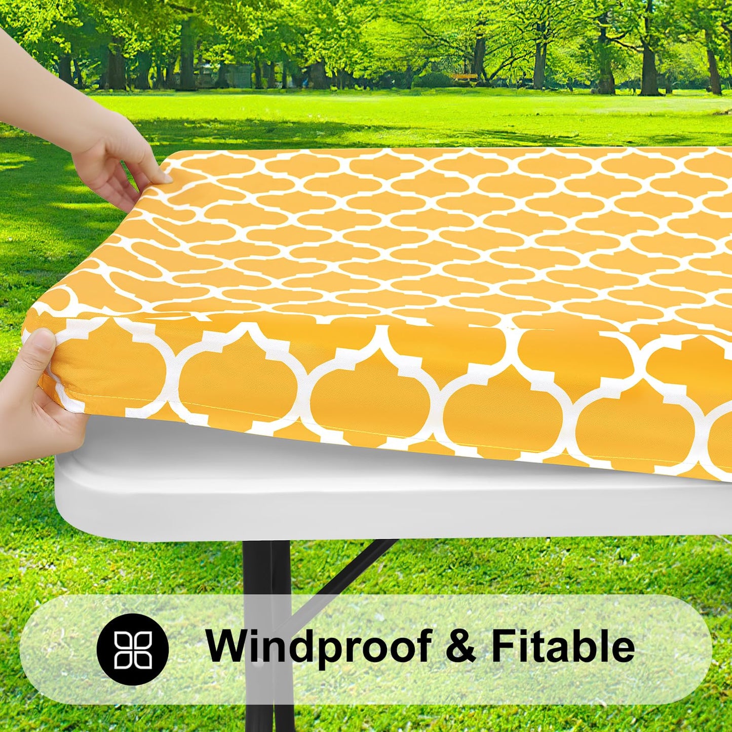 smiry Rectangle Picnic Tablecloth, Waterproof Elastic Fitted Table Covers for 4 Foot Tables, Wipeable Flannel Backed Vinyl Tablecloths for Camping, Indoor, Outdoor (Mustard Yellow, 30x48 Inches)