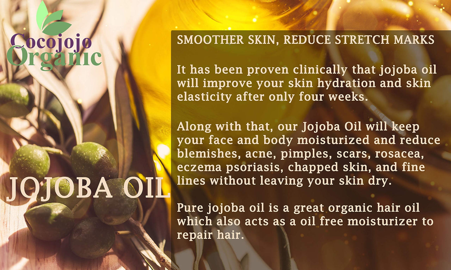 Jojoba Oil 4 oz 100% Pure Natural Cold Pressed Unrefined Extra Virgin - for Hair Skin Body Nail and Beard - Moisturizes, Soothes, Hydrates, & Nourishes