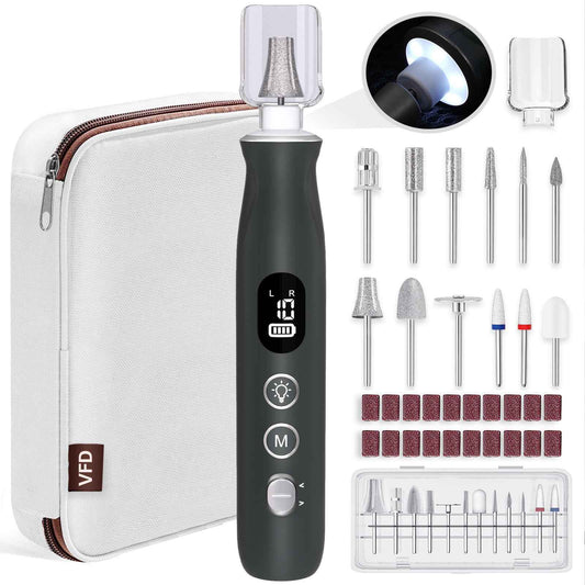 Electric Nail Drill, Cordless 2000 mAh Rechargeable Portable Nail File 12 in 1 Kit for Thick Toenails, 10 Speeds Nail Dril Machine Professional Manicure Pedicure for Hand Natural Nails Care (Grey)