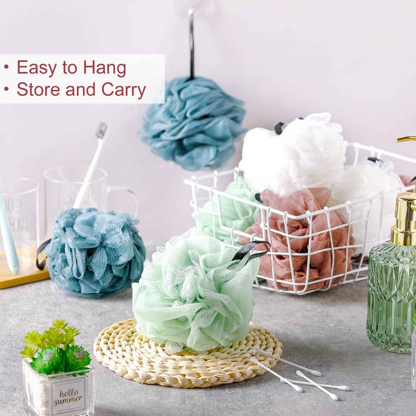 Shellwei 48 Pack Bath Sponge Shower Loofahs Bulk Pack 50g Soft Net Body Scrubber Shower Pouf Sponge Ball Body Exfoliating Bath Scrunchies for Men and Women