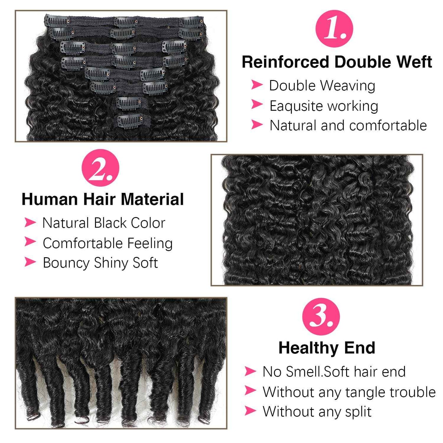 Mihugass Burmese Curly Clip in Hair Extensions #1B Natural Black Color Curly Clip ins For Women Brazilian Virgin Clip on Hair(14inch,#1B)
