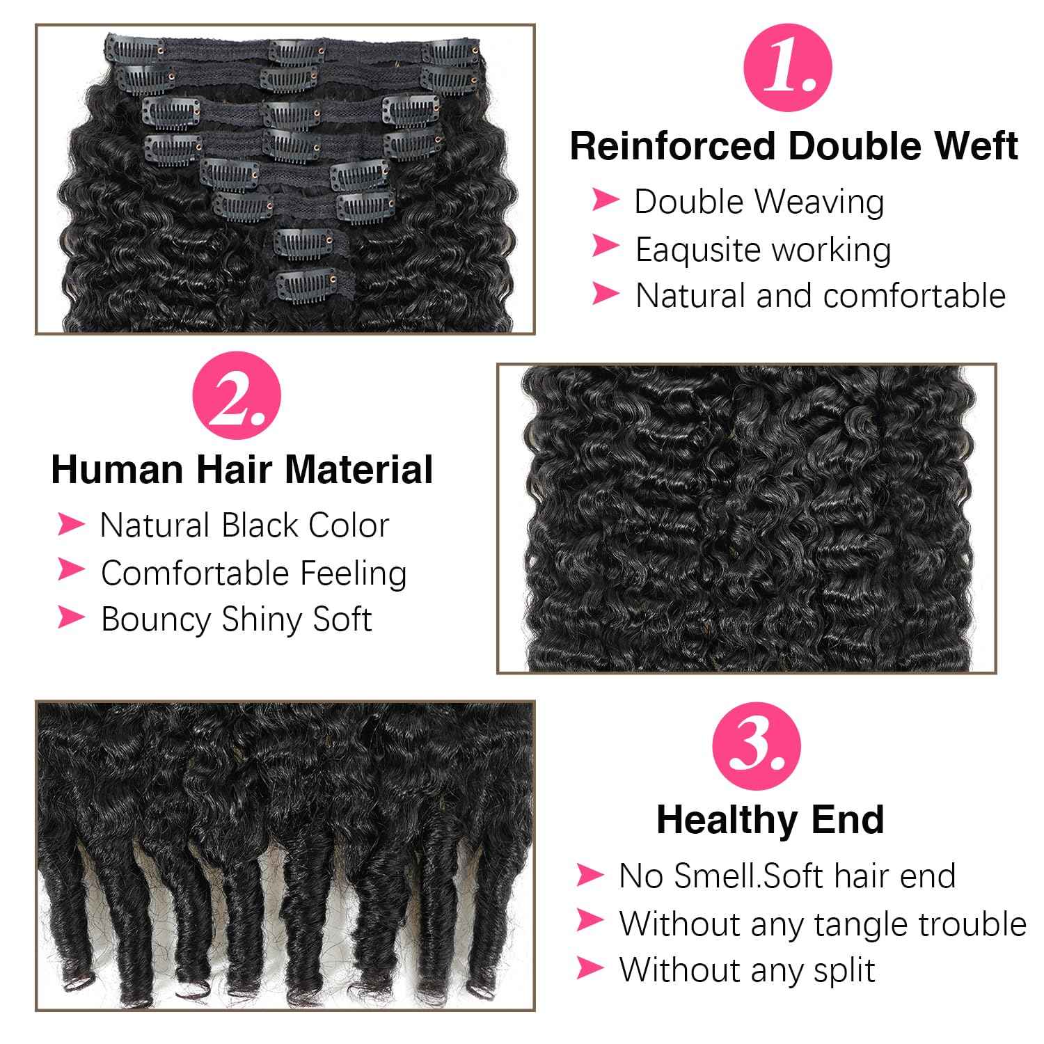 Mihugass Burmese Curly Clip in Hair Extensions #1B Natural Black Color Curly Clip ins For Women Brazilian Virgin Clip on Hair(14inch,#1B)