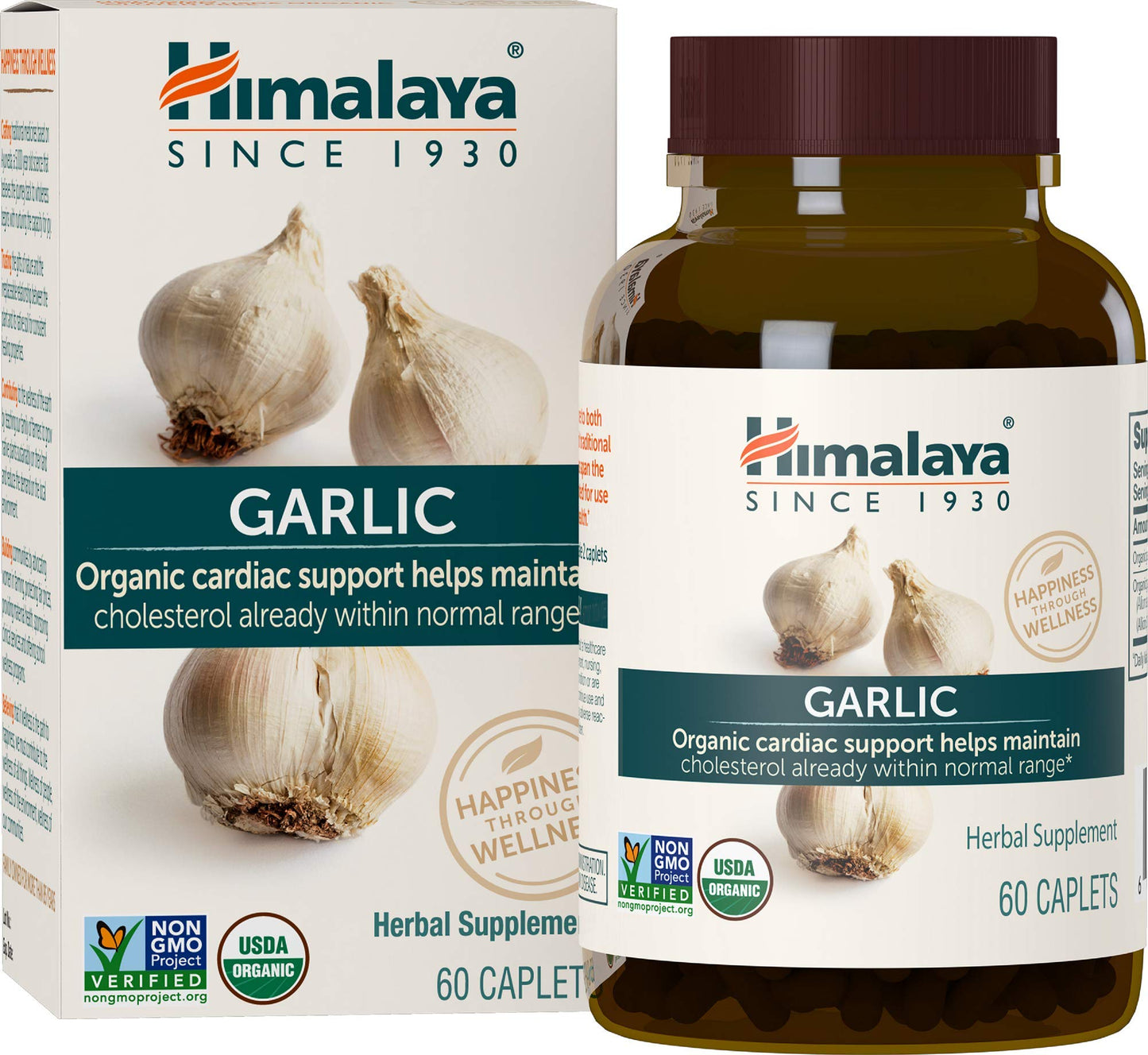 Himalaya Organic Garlic, For Lipid Metabolism and Immune Support, 1,400 mg, 60 Caplets, 1 Month Supply, 2 Pack