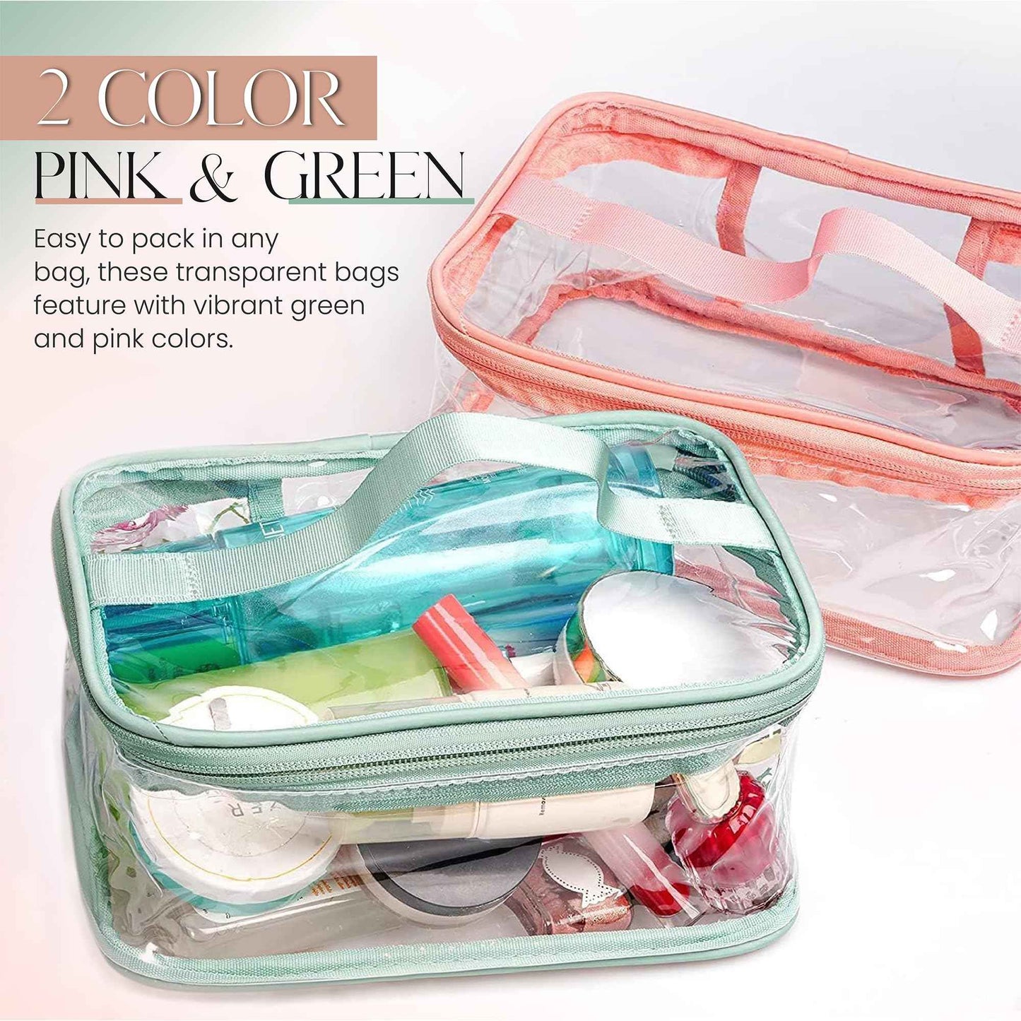 GottaHaveit Travel Toiletry Bag - Clear Makeup Bag for Cosmetics and Toiletries. See Thru Pouch, Waterproof with Zipper. Plastic (2 Pack)