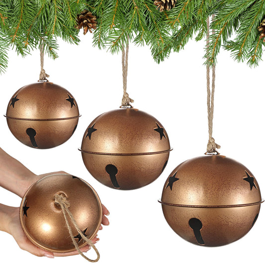 Tandefio Giant Christmas Vintage Bells Christmas Tree Ornaments Set of 5.5" 4.7" 4" H Decorative Bells with Jute Hanging Rope for Christmas Door Knob Home Garden Decor DIY Craft (Gold)