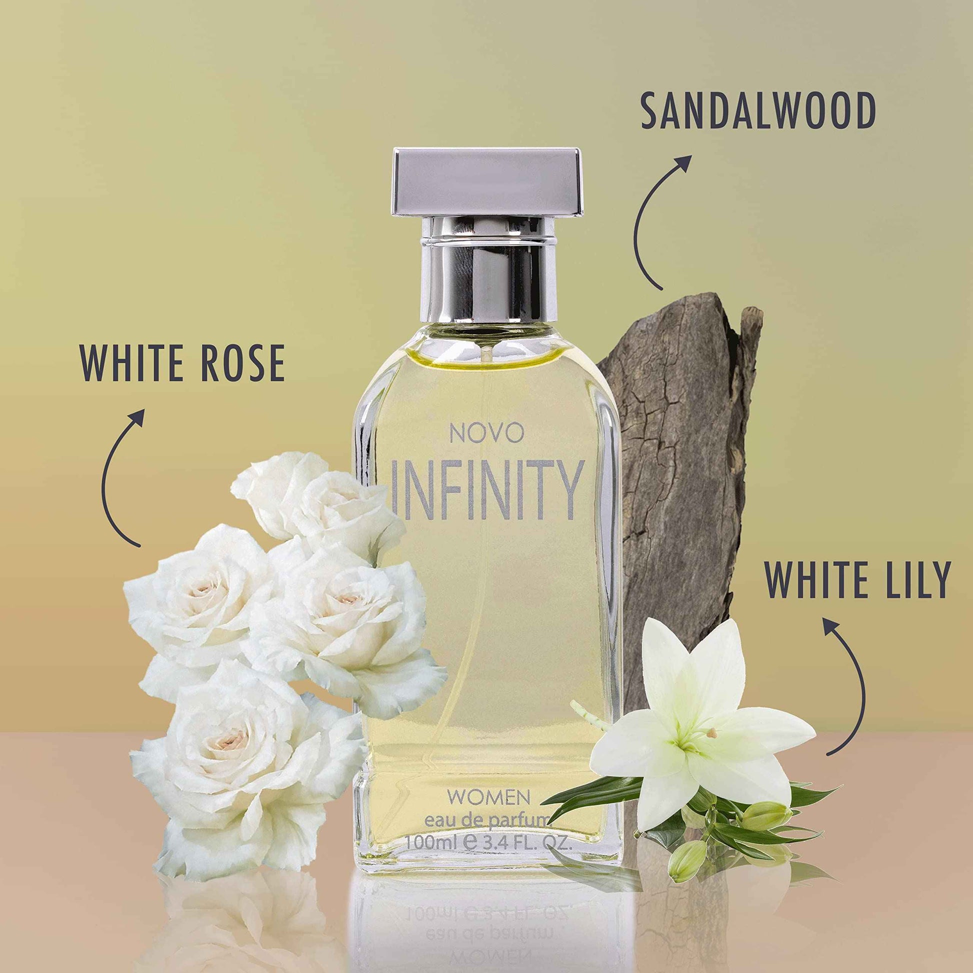 NovoGlow Novo Infinity for Women - 3.4 Fluid Ounce Eau De Parfum Spray for Women - Refreshing Mix of Citrus Floral & Musk Fragrances Smell Fresh All Day Long Lovely Gift for Women for All Occasions
