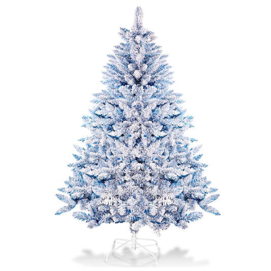 Oakmont 6 FT Artificial Christmas Snow Tree, Hinged Xmas Full Tree for Holiday Decoration, w/Metal Stand, Premium PVC 1,000 Branch Tips(Blue)