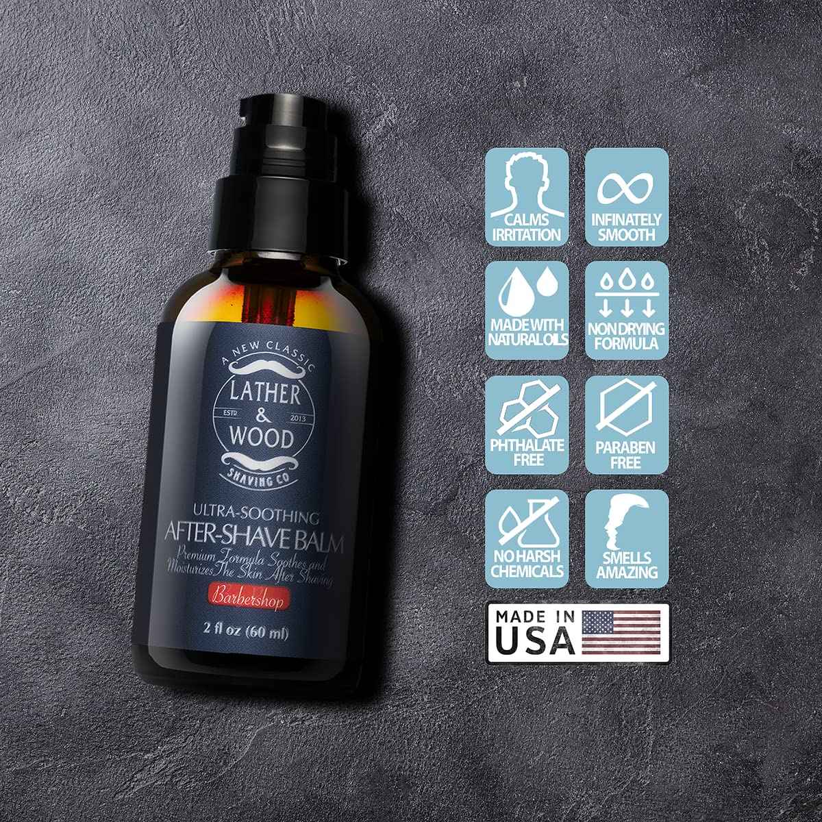 Lather & Wood - Barbershop Aftershave for Men - Long-Lasting Fragrance, Non-Greasy Formula, Easy Pump Dispener, Gentle and Subtle Scent