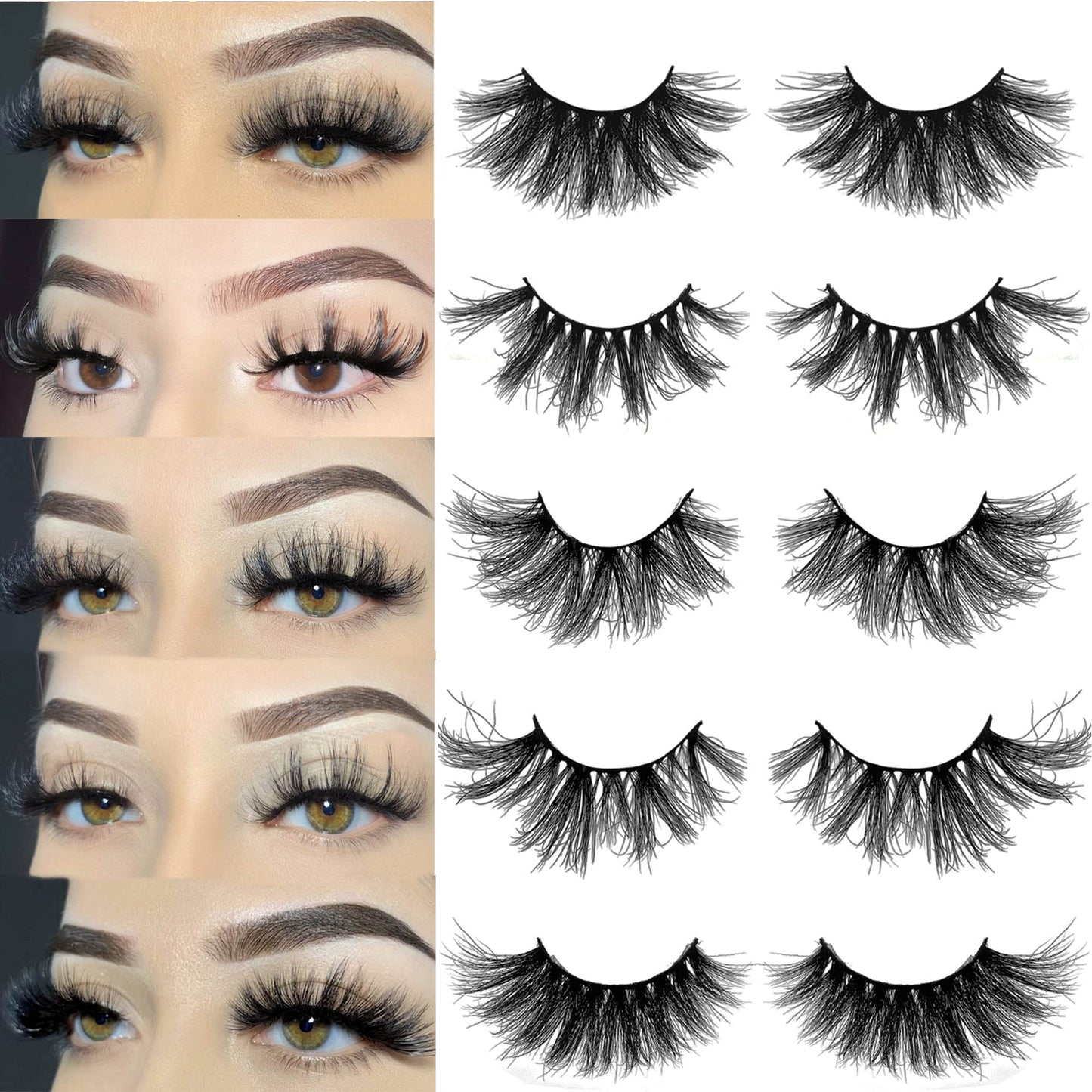 Mink Lashes Bulk 20mm Lashes Fluffy Yasnai Eyelashes, Real Mink Lashes 5 Styles 5 Pairs Wispy Long 9D EyeLashes Wholesale