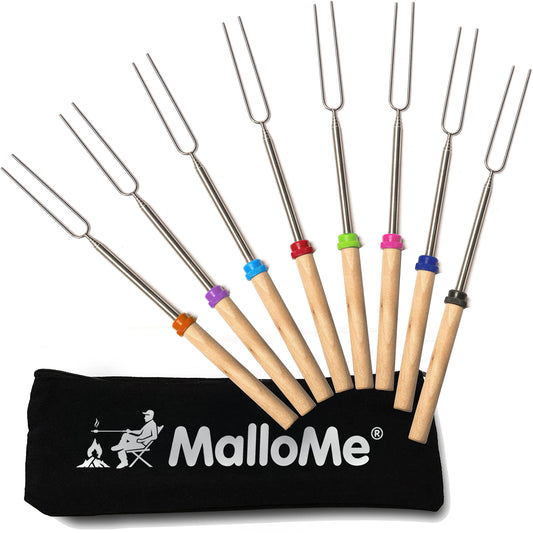 MalloMe Smores Sticks for Fire Pit Long - Marshmallow Roasting Sticks Smores Kit - Smore Skewers Hot Dog Fork Campfire Cooking Equipment, Camping Essentials S'mores Gear Outdoor Accessories 32" 8 Pack