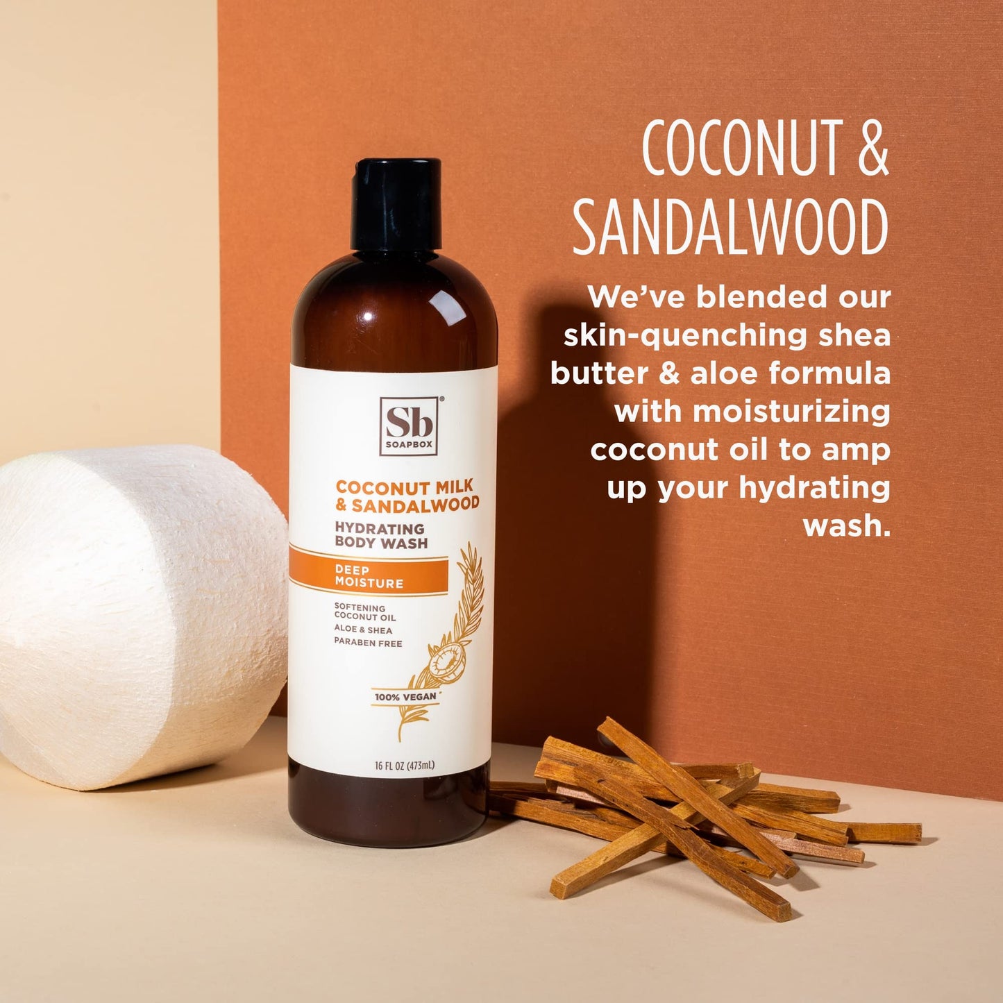 Soapbox Body Wash, Coconut Milk & Sandalwood - Moisturizing Body Wash Cleanser w/Aloe Vera & Shea Butter | Paraben Free, Gluten Free, Cruelty Free & Vegan Body Wash, 16oz Bottles (Pack of 3)