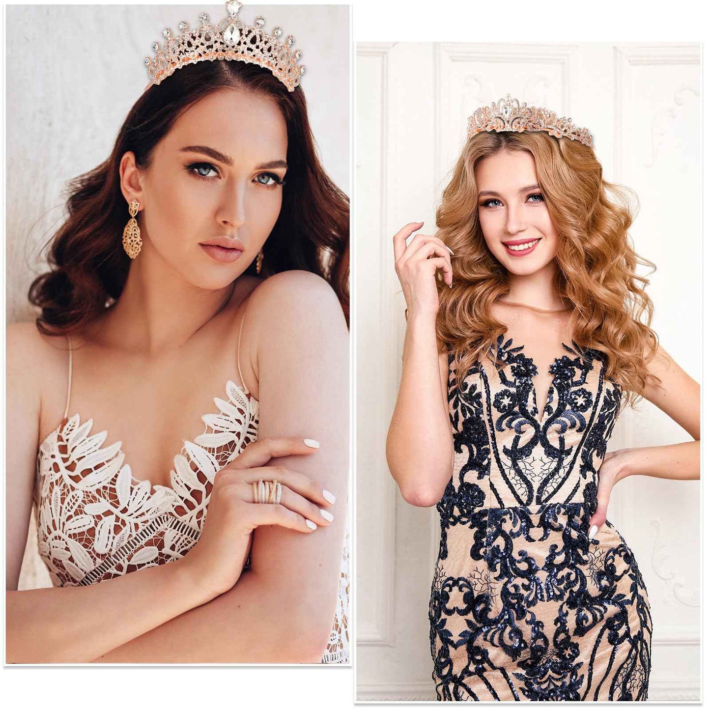 Zeyune 9 Pcs Tiaras and Crowns for Women Bulk Crystal Princess Tiara Rhinestone Brides Crown with Combs for Wedding Birthday Quinceanera Pageant Prom Hair Accessories(Rose Gold)