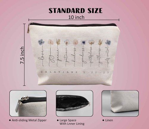 Uinwk Bible Verse Christian Makeup Bag - Scripture Galatians 5:22-23 Love Joy Peace Positive Kindness Cosmetic Bag - Christian Gifts for Women