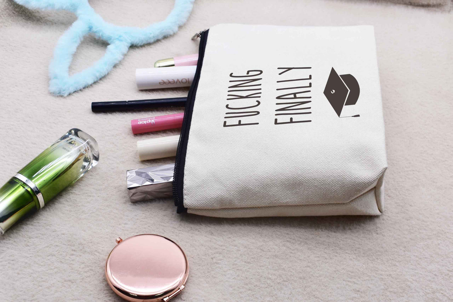 LIBIHUA Finally Graduation Gifts Funny Graduate Congratulation Gifts for Her Bachelors Masters Degree Present Phd Graduation Present Makeup Bag Cosmetic Bag Travel Pouch