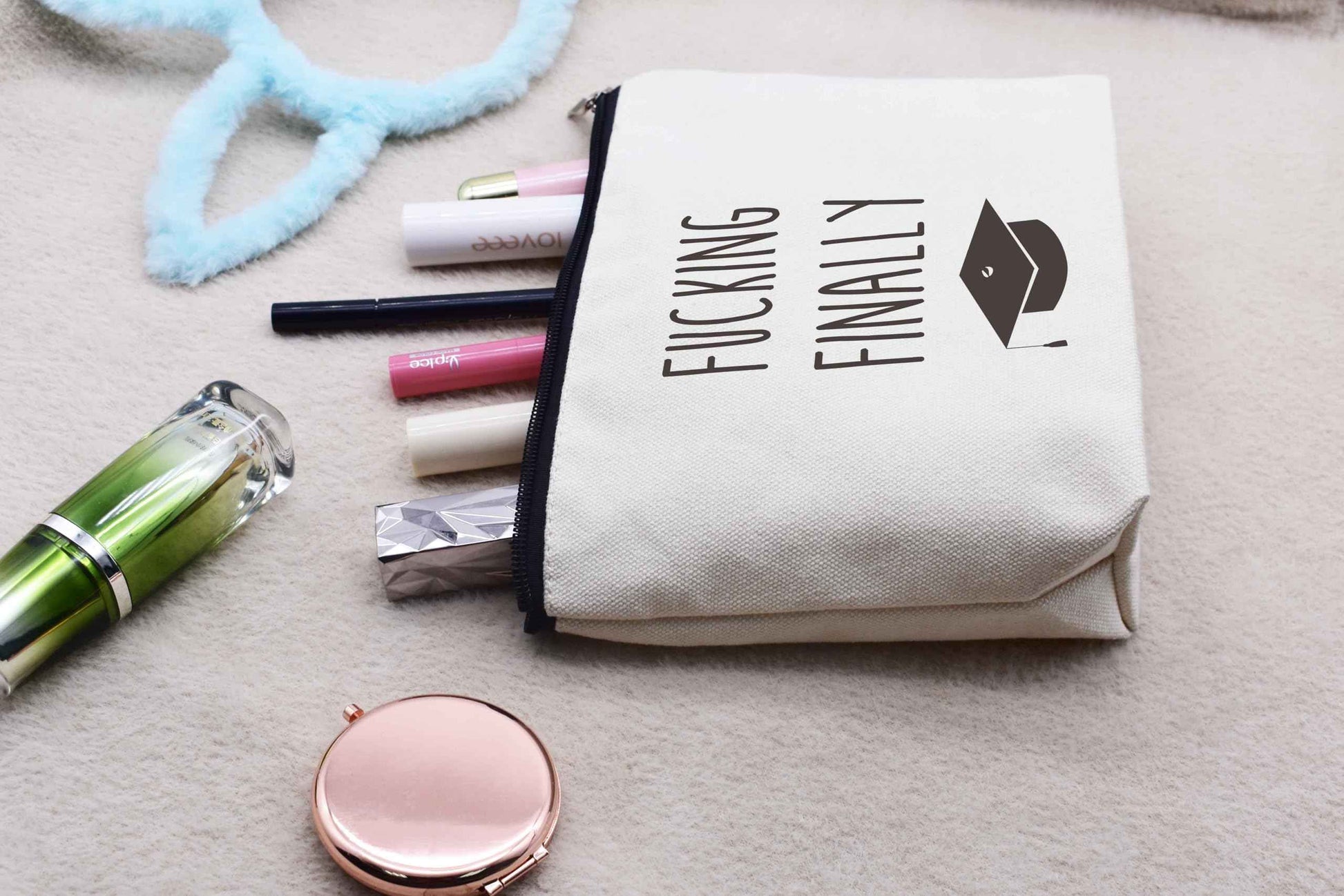 LIBIHUA Finally Graduation Gifts Funny Graduate Congratulation Gifts for Her Bachelors Masters Degree Present Phd Graduation Present Makeup Bag Cosmetic Bag Travel Pouch