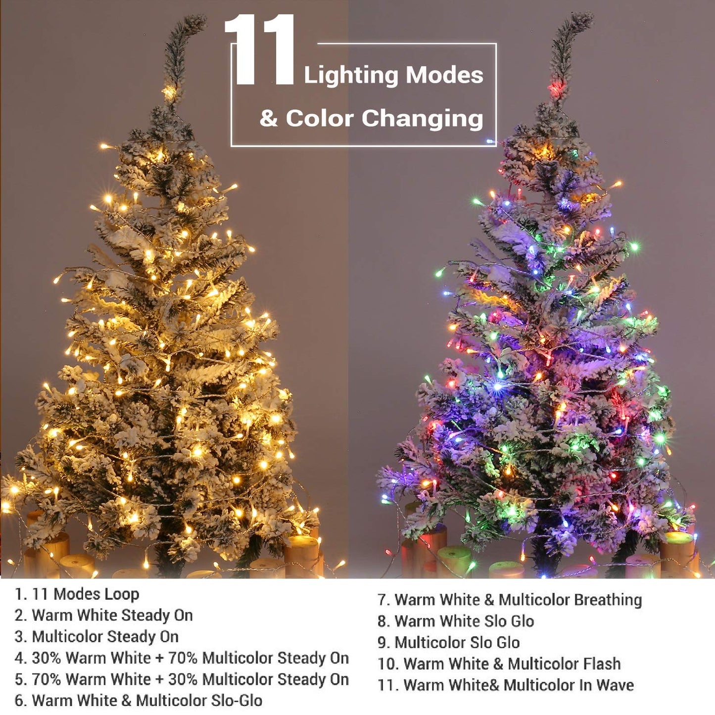 Brizled Color Changing Christmas Lights, 300 LED Christmas String Lights Connectable, 115ft 11 Modes Christmas Tree Lights Warm White & Multicolor Clear Wire Xmas Lights Remote for Xmas Party Home