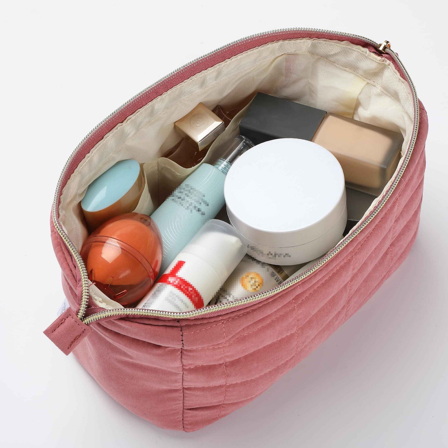 Ms. pen- Aesthetic Quilted Makeup Bag for Women, Muted Rose, Puffy Padded Cute Makeup Bag Cute, Cosmetic Pouch, Quilted Pouch