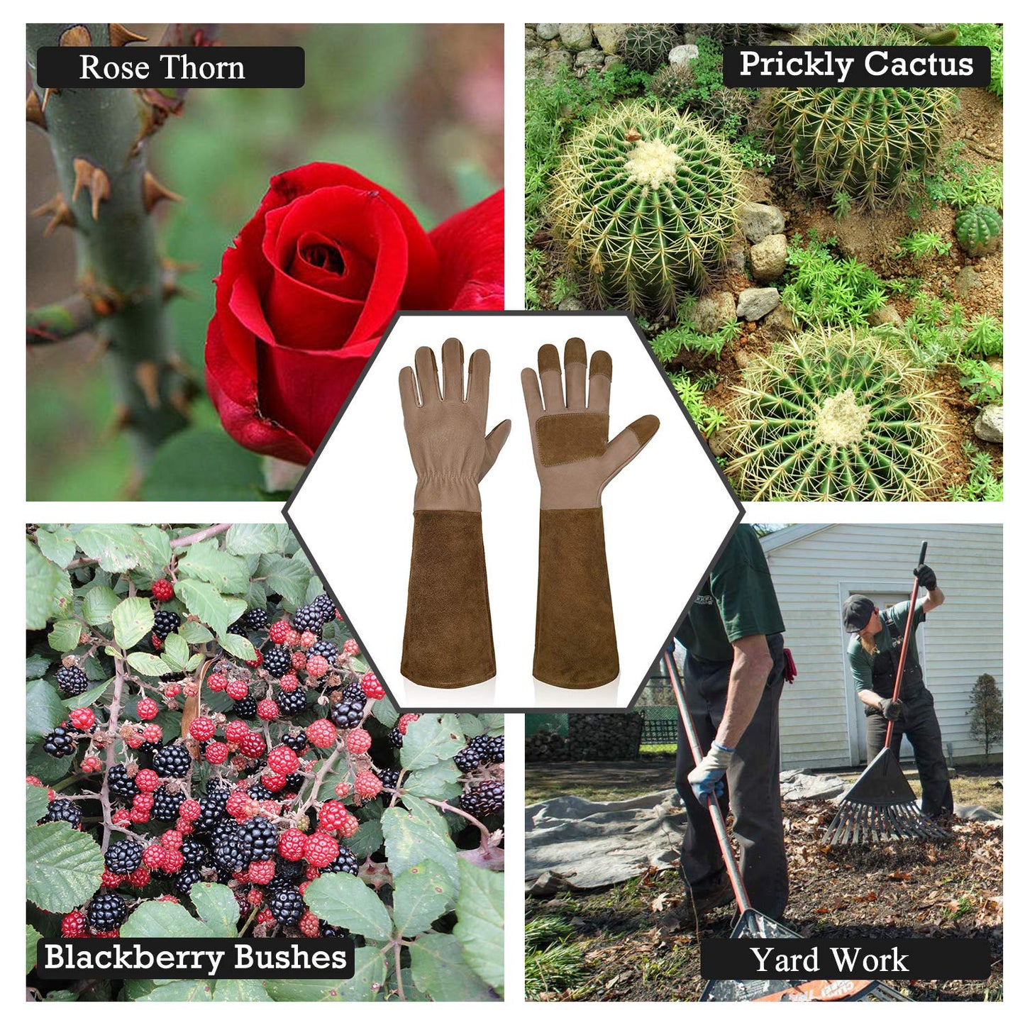 HANDLANDY Long Gardening Gloves for Men & Women, Cowhide Leather Rose Pruning Gloves- Breathable & Durable Gauntlet Gloves (Small, Brown)