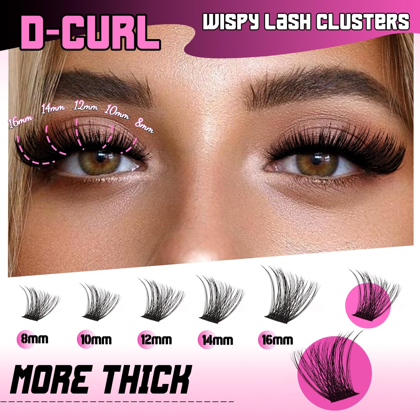 Veleasha Lash Clusters Wispy 144PCS D Curl Cluster Lashes Eyelash Clusters 8-16MIX Natural Lashes Cluster Eyelash Extensions pestañas postizas naturales False Eyelashes Fluffy (Rose,D-8-16mm)