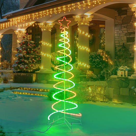 LED Christmas Tree 5ft, Green Red Double Spiral Tree Light Christmas Deorations Outdoor, 8 Dynamic Lighting Effects ETL Listed Outside Lighted Tree Holiday Displays for Porch Yard Lawn