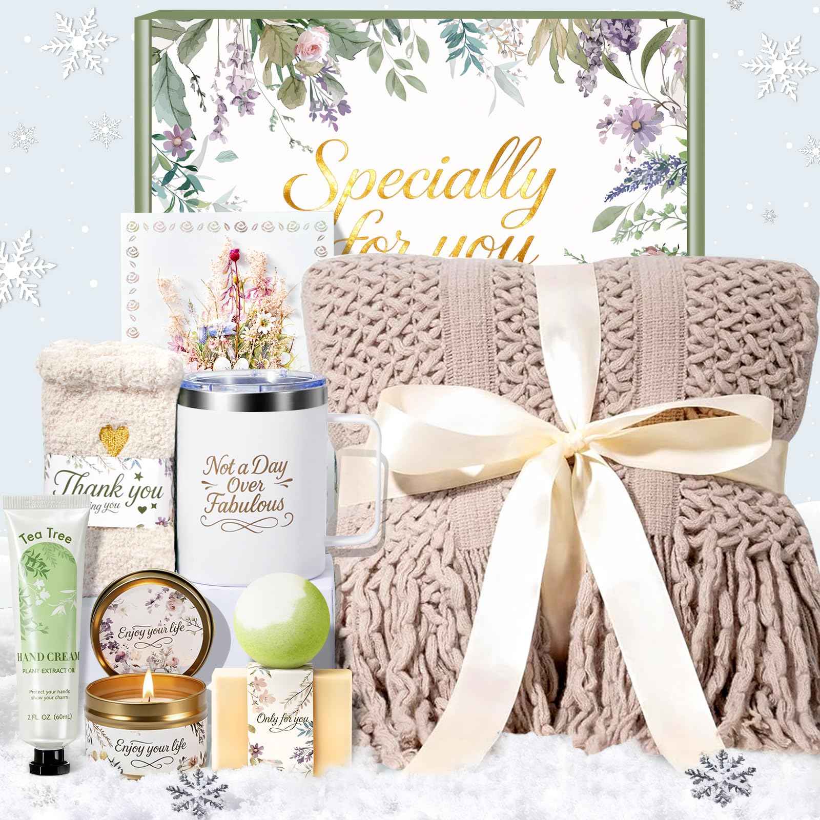 Get Well Soon Gifts for Women, Self Care Gift Baskets, Christmas Birthday Gifts for Women Spa Care Package, Thinking of You Sympathy Gift Box for Mom, Her, Friend, Sister, Wife (Khaki)