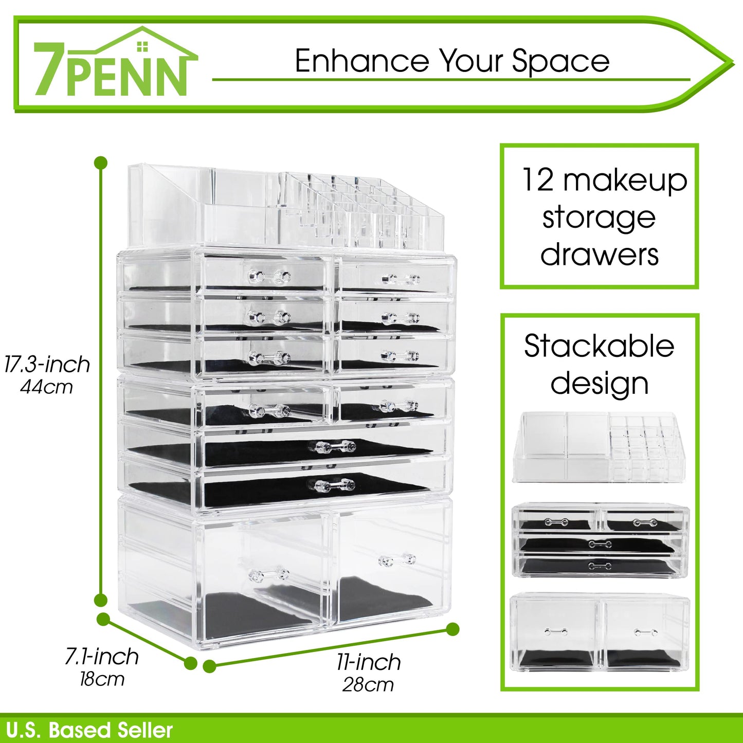 7Penn Extra Large Makeup Organizer Stand - 4pc Stackable Make Up Organizers and Storage for Vanity and Bathroom Counters