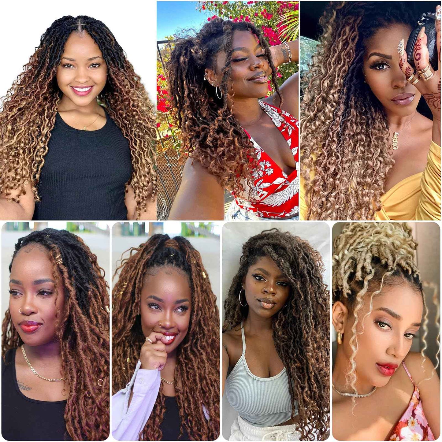 8Packs Goddess Locs Crochet Hair 22Inch Crochet Locs,Boho Faux Locs With Curly Ends River Hippie Locs Bohemian Locs Crochet Braids(1B/4/30, 22inch(Pack of 8))