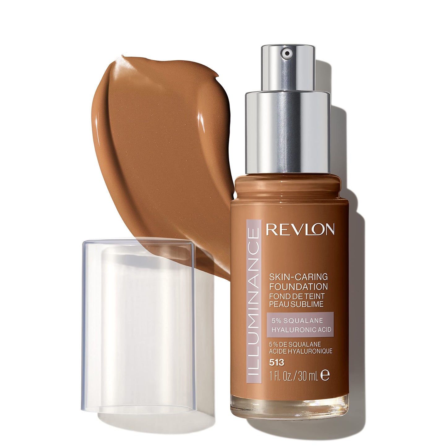 Revlon Illuminance Skin-Caring Liquid Foundation, Hyaluronic Acid, Hydrating and Nourishing Formula with Medium Coverage, 513 Brown Suede (Pack of 1)