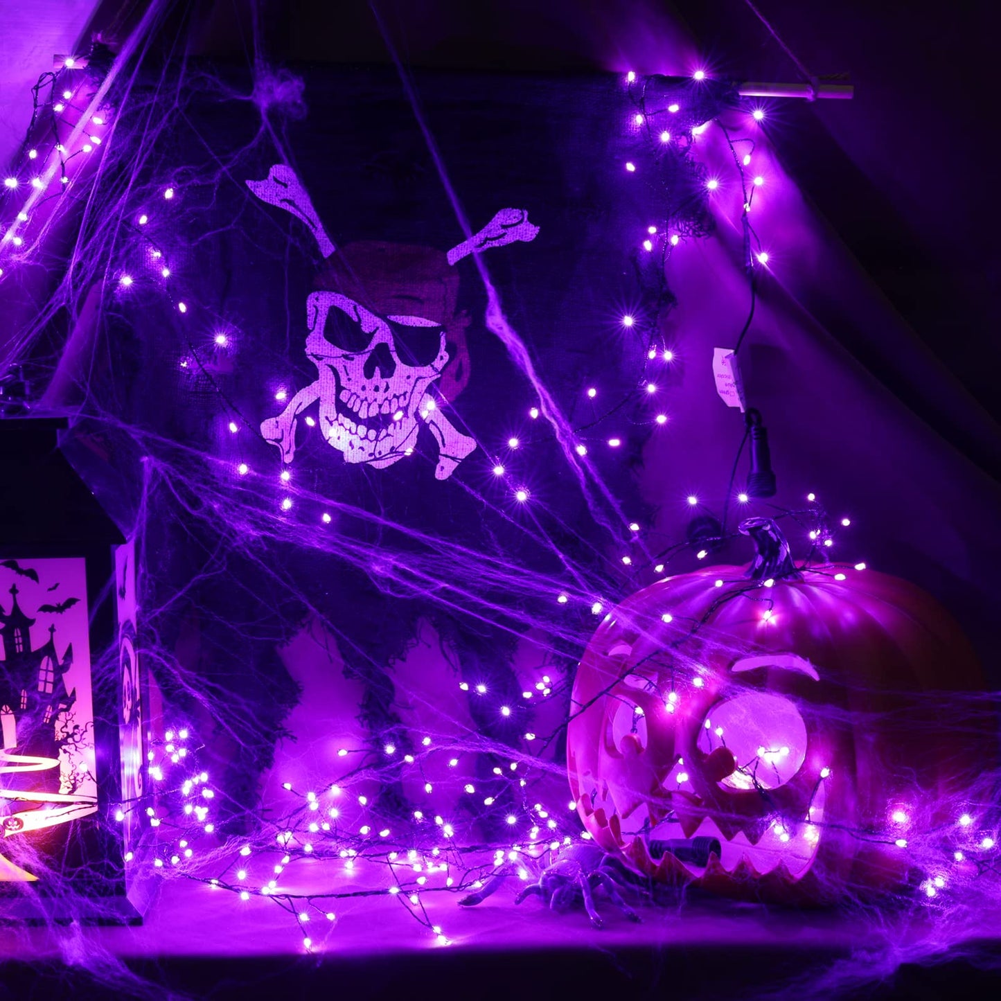 Halloween Fairy Lights Plug in, 10Feet 200 LEDs Firecracker String Lights with Remote, Waterproof Cluster String Lights for Ceiling Bedroom Wreath Window Bar Haunted Theme Halloween Decoration, Purple