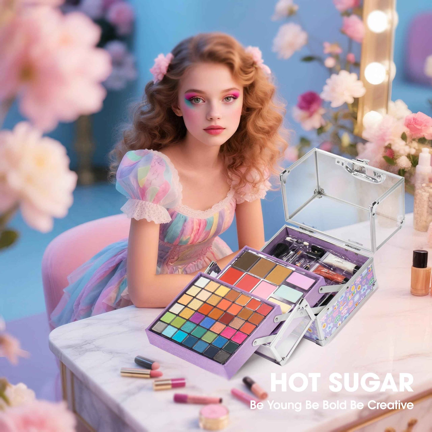 Hot Sugar Make Up Kit for Girls 10-12, Girls Makeup Sets Ages 8-12, Beauty Box for Birthday Parties Makeovers & Christmas (Sticker)