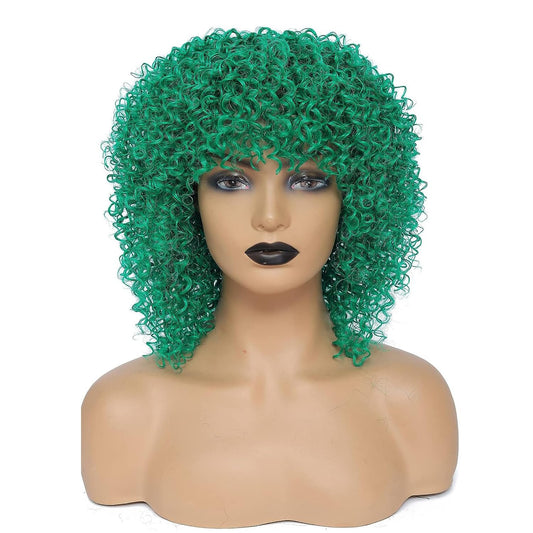 JOOVAMYUN Curly Afro Wigs for Black Women Short Wig with Bangs Kinky Curly Wig Natural Wigs for Black Women Cheap Wigs for Black Women