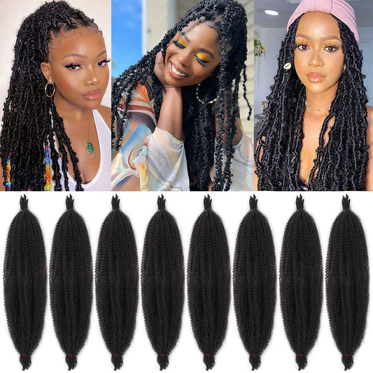 24 Inch Long Pre-Separated Springy Afro Twist Hair 8 Packs Spring Twist Hair For Distressed Soft Locs Natural Black Marley Twist Braiding Hair Synthetic Hair Extension For Women (8 Strands/Pack,1B#)
