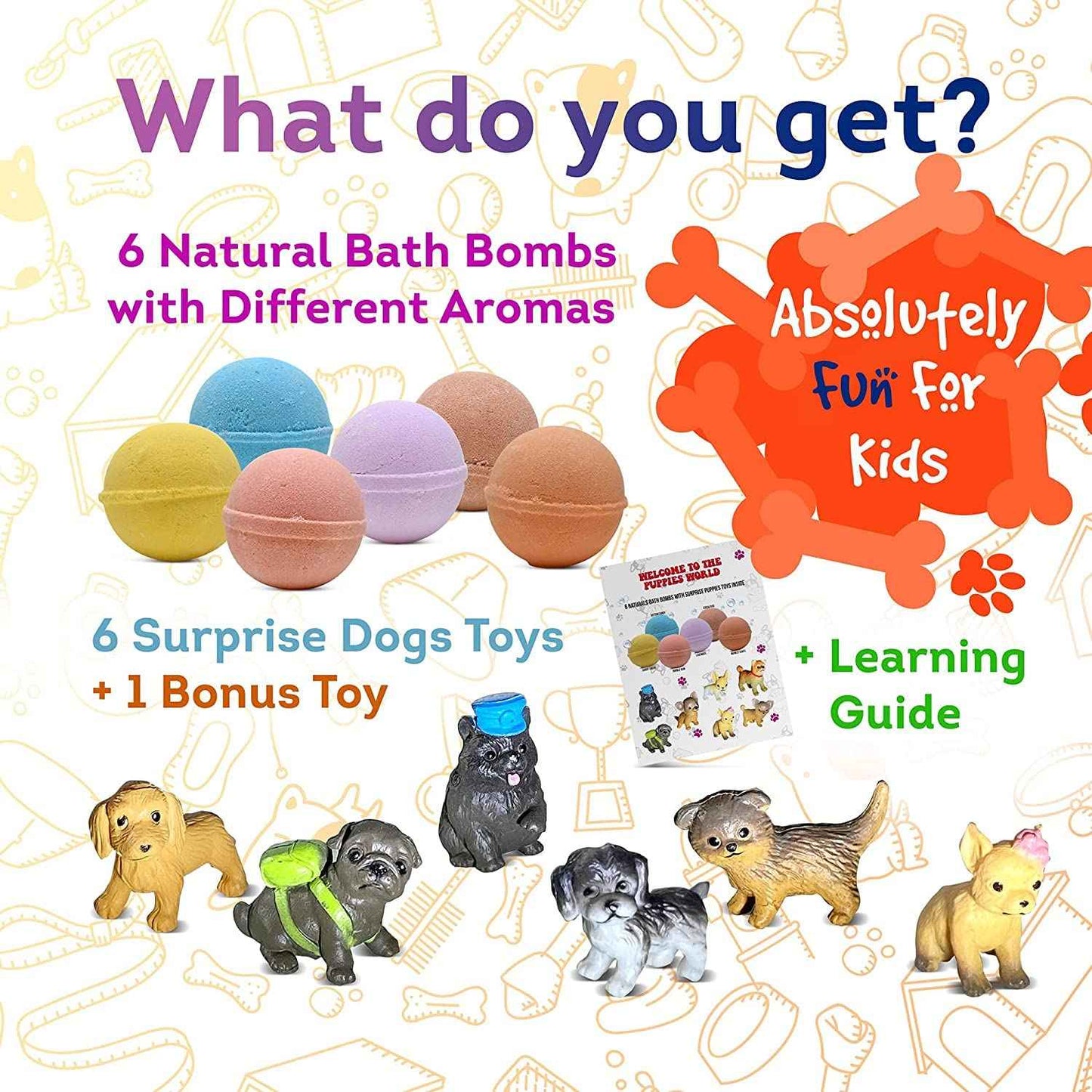 Organic Little Puppy Bath Bombs for Kids with Dog Toys Surprise Inside - Natural and Safe Bubble Bombs with Essential Oils - Bath Bombs Toys Inside – Great Gift Set for Boys and Girls Handmade in USA