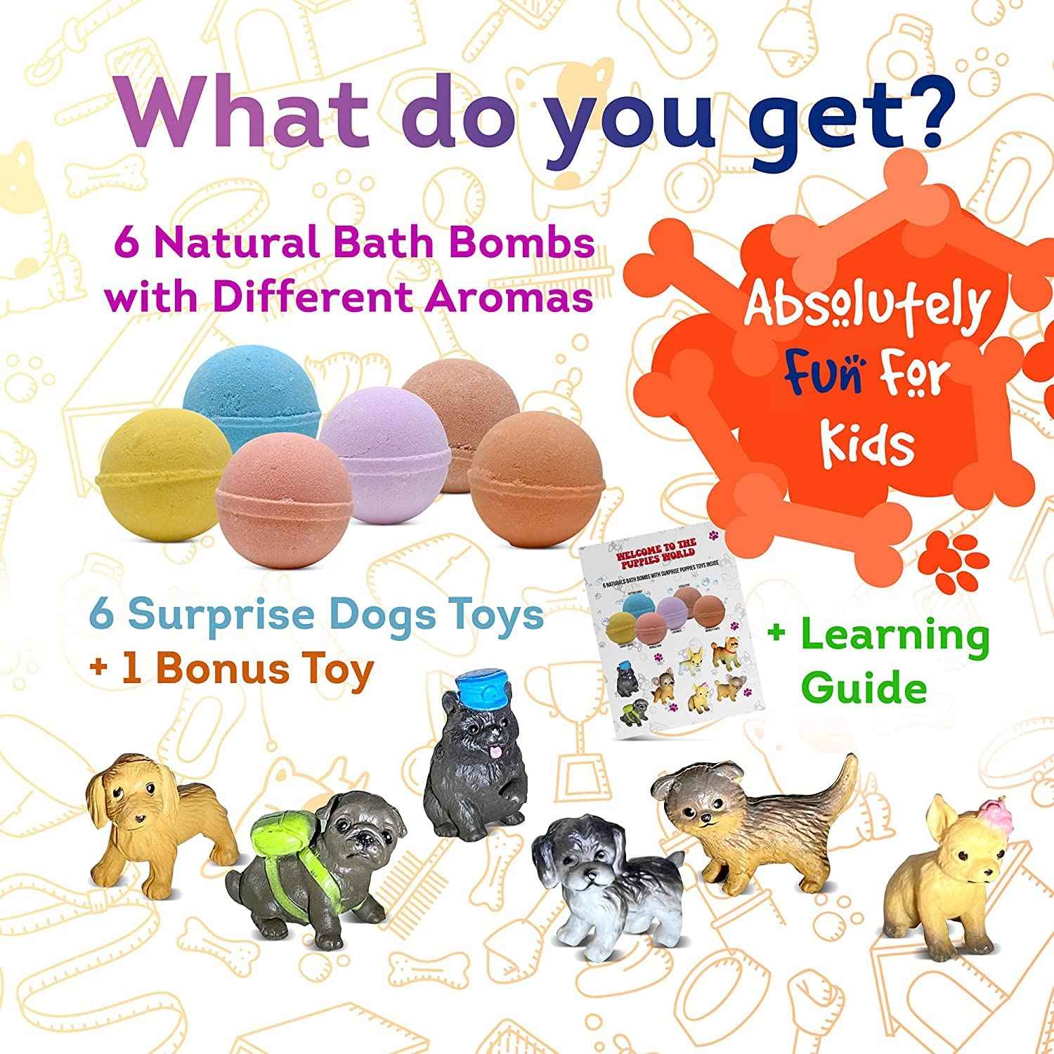 Organic Little Puppy Bath Bombs for Kids with Dog Toys Surprise Inside - Natural and Safe Bubble Bombs with Essential Oils - Bath Bombs Toys Inside – Great Gift Set for Boys and Girls Handmade in USA