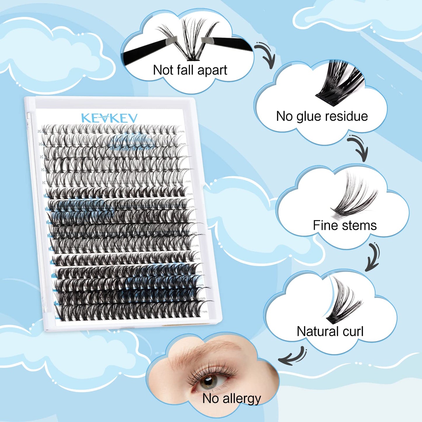 DIY Lash Extension Kit Lash Clusters Kit with 300Pcs Individual Lashes 5ml Clear Cluster Lash Glue Remover Lash Applicator for DIY Eyelash Extension at Home(20D+40D+50D-10-18Mix&Clear Glue)