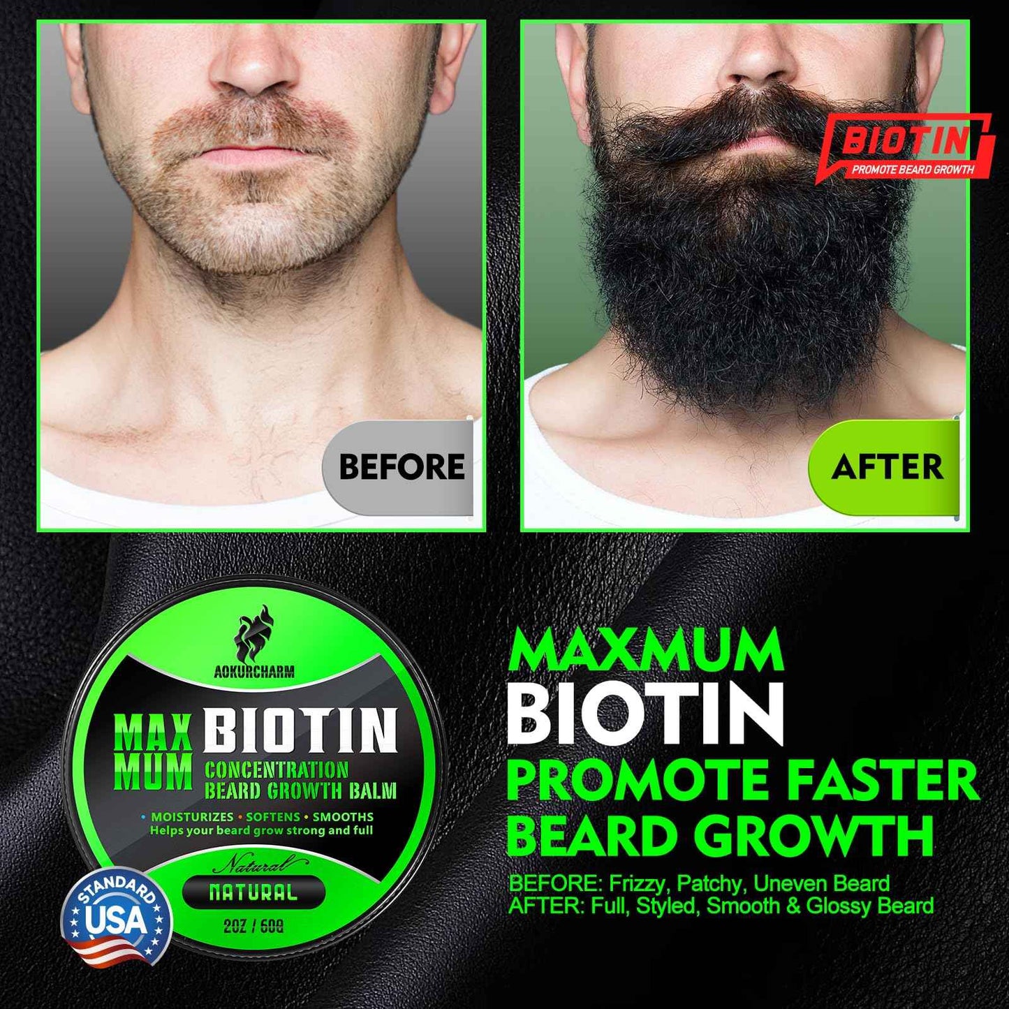 Biotin Beard Balm for Men – Unscented, Fast-Absorbing Beard Softener & Growth Balm with Castor, Shea & Jojoba – Conditions, Styles & Thickens Coarse or Patchy Facial Hair – Idea Gift for Him – 2 OZ