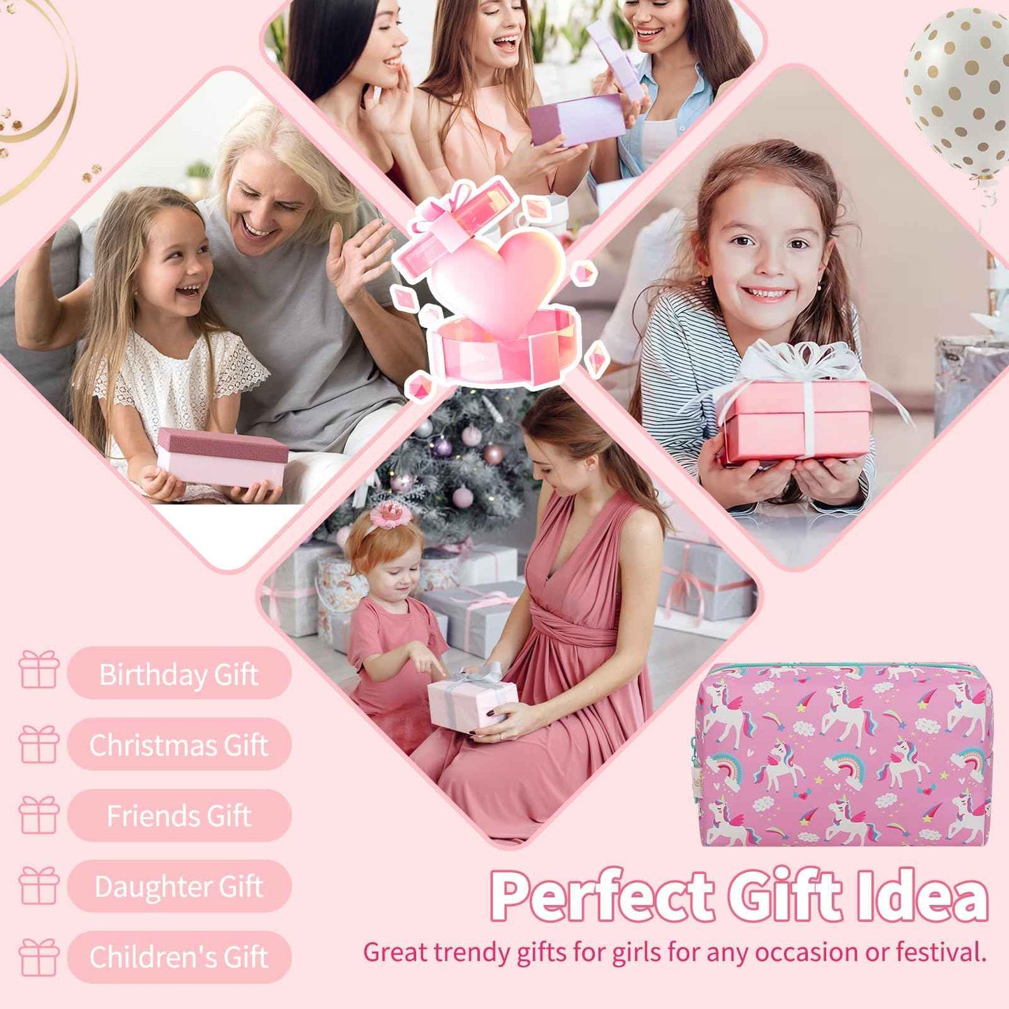 Birthday Gifts for Girls 4 5 6 7 8 9 10 11 12 13 14 15 16 Years Old, Graduation Gifts for Teen Girls Sister Friend, Small Makeup Bag Cute Cosmetic Pouch Travel Toiletry Bag Waterproof PU Leather