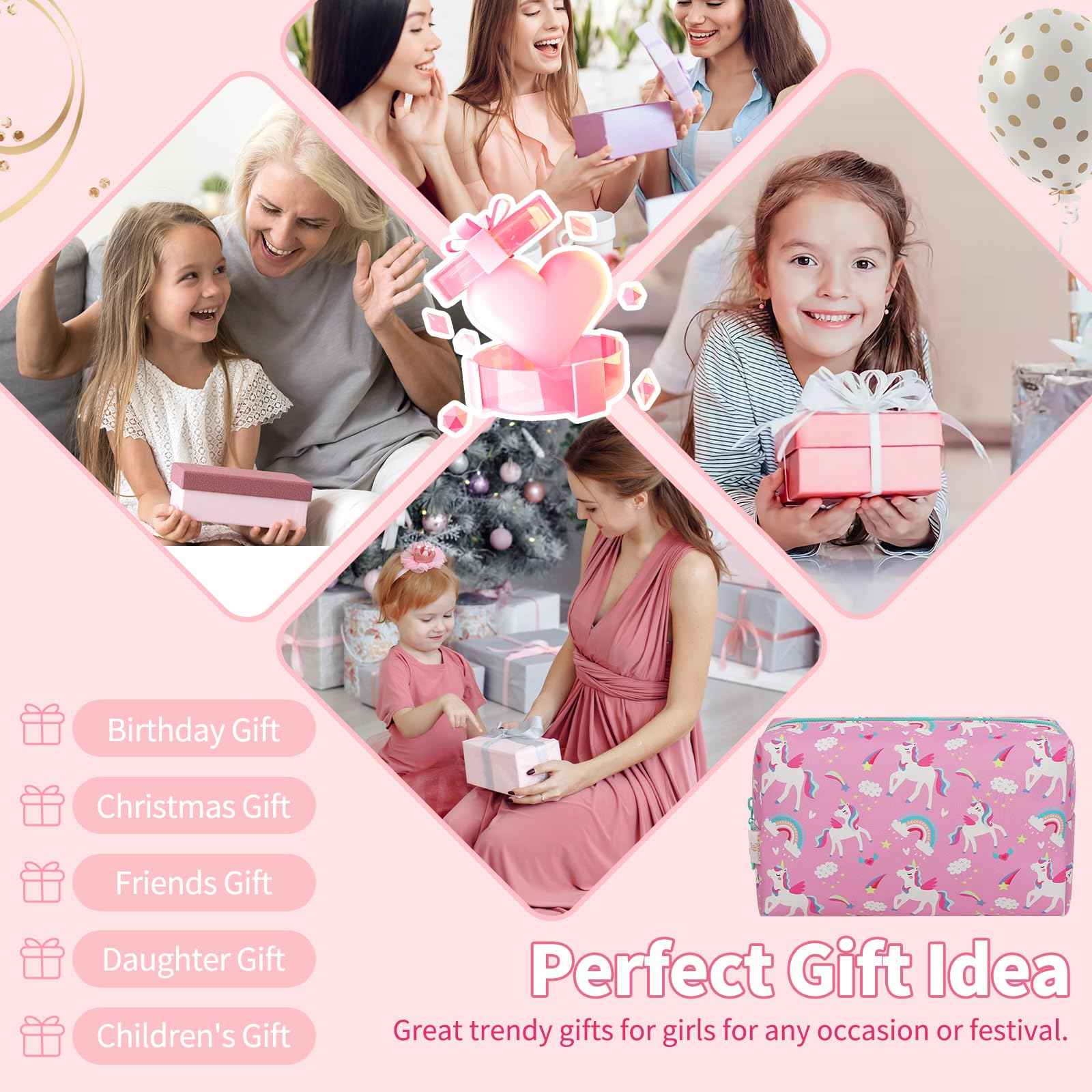 Birthday Gifts for Girls 4 5 6 7 8 9 10 11 12 13 14 15 16 Years Old, Graduation Gifts for Teen Girls Sister Friend, Small Makeup Bag Cute Cosmetic Pouch Travel Toiletry Bag Waterproof PU Leather