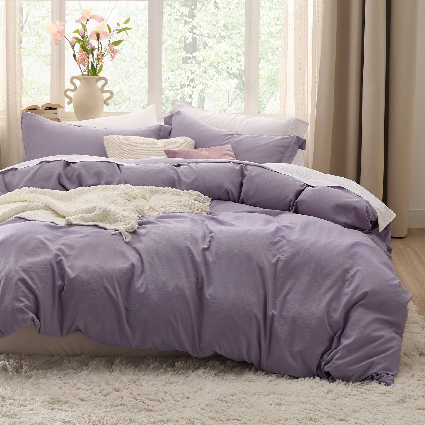 Bedsure Grayish Purple Twin Duvet Cover Set - Soft Prewashed Duvet Cover Twin Size, 2 Pieces, 1 Duvet Cover 68x90 Inches with Zipper Closure and 1 Pillow Sham, Comforter Not Included