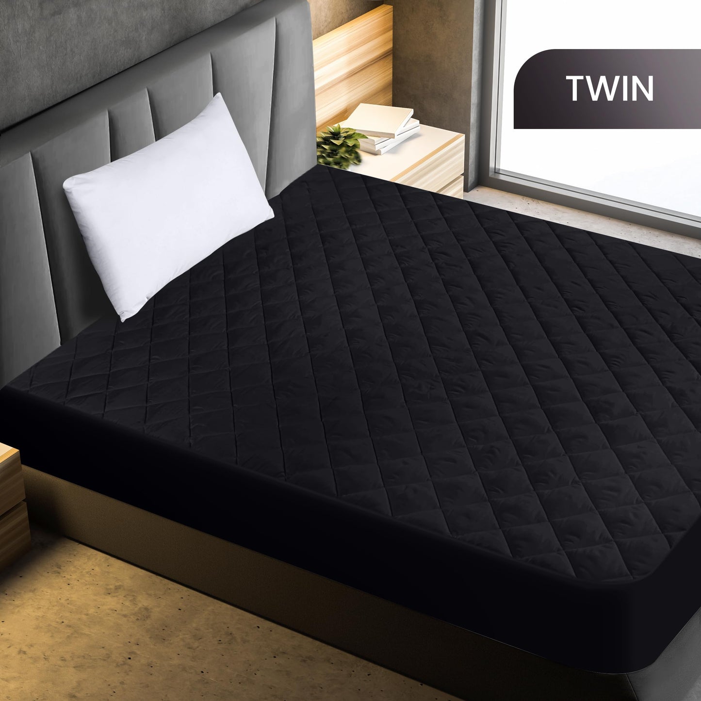 Utopia Bedding Quilted Fitted Mattress Pad (Twin, Black) - Elastic Fitted Mattress Protector - Mattress Cover Stretches up to 16 Inches Deep - Machine Washable Mattress Topper