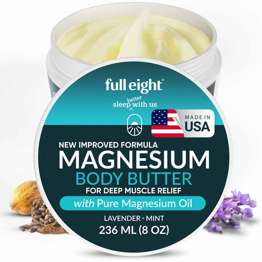 Full Eight Magnesium Body Butter – New Improved Formula, Quick Ease for Tensed Legs, Tight Muscles & Sleep, Organic Ingredients with Pure Magnesium Oil, Topical Cream, 8oz