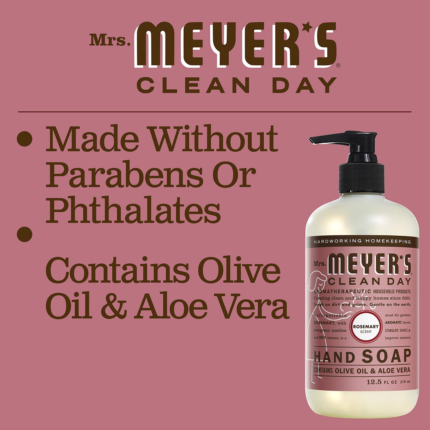 Mrs. Meyer's Clean Day Liquid Hand Soap, Cruelty Free and Biodegradable Formula, Rosemary Scent, 12.5 oz- Pack of 3