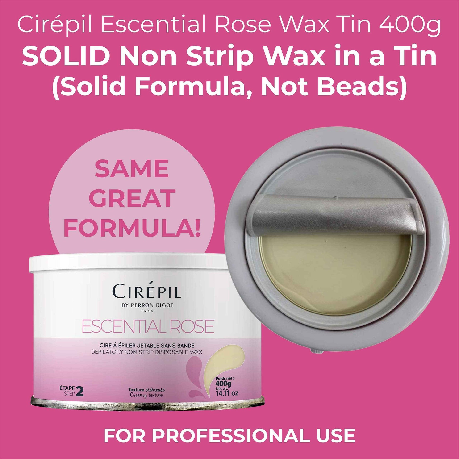 Cirepil - Escential Rose - 400g / 14.11 oz Wax Tin - Light Rose Scent - Creamy Texture - All-Purpose, Excellent for Short, Coarse or Shaved Hair - Easy Removal, No Strips Needed