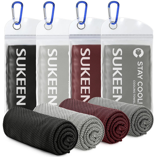 Sukeen [4 Pack Cooling Towel (40"x12"),Ice Towel,Soft Breathable Chilly Towel,Microfiber Towel for Yoga,Sport,Running,Gym,Workout,Camping,Fitness,Workout & More Activities