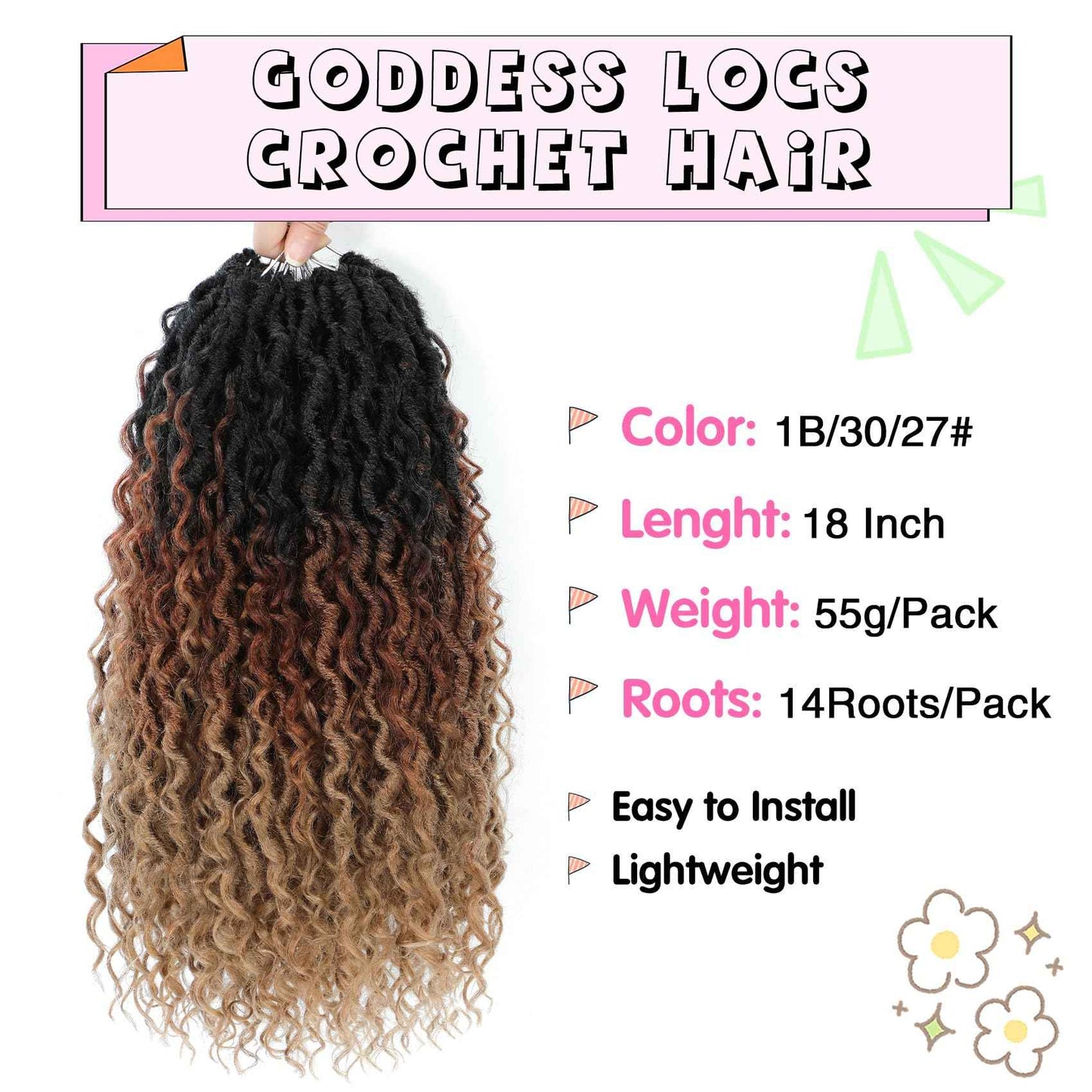 Fulcrum Goddess Locs Crochet Hair 18 Inch, 8 Packs New Faux Locs Crochet Hair for Black Women, Crochet locs with Curly Ends (18Inch (Pack of 8), 1B/30/27#)