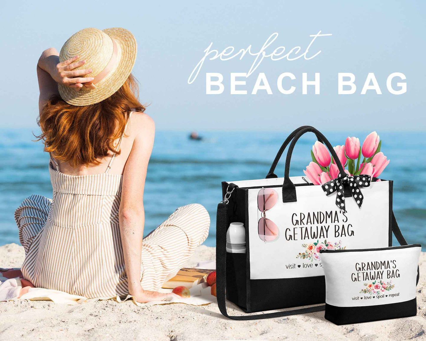 Best Grandma Gifts, Christmas Gifts for Grandma from Granddaughter Grandchildren Grandkids, Nana Birthday Gift Grandmother Canvas Tote Bag Makeup Bag Set for Gigi Unique Grandmother New Granny Gift